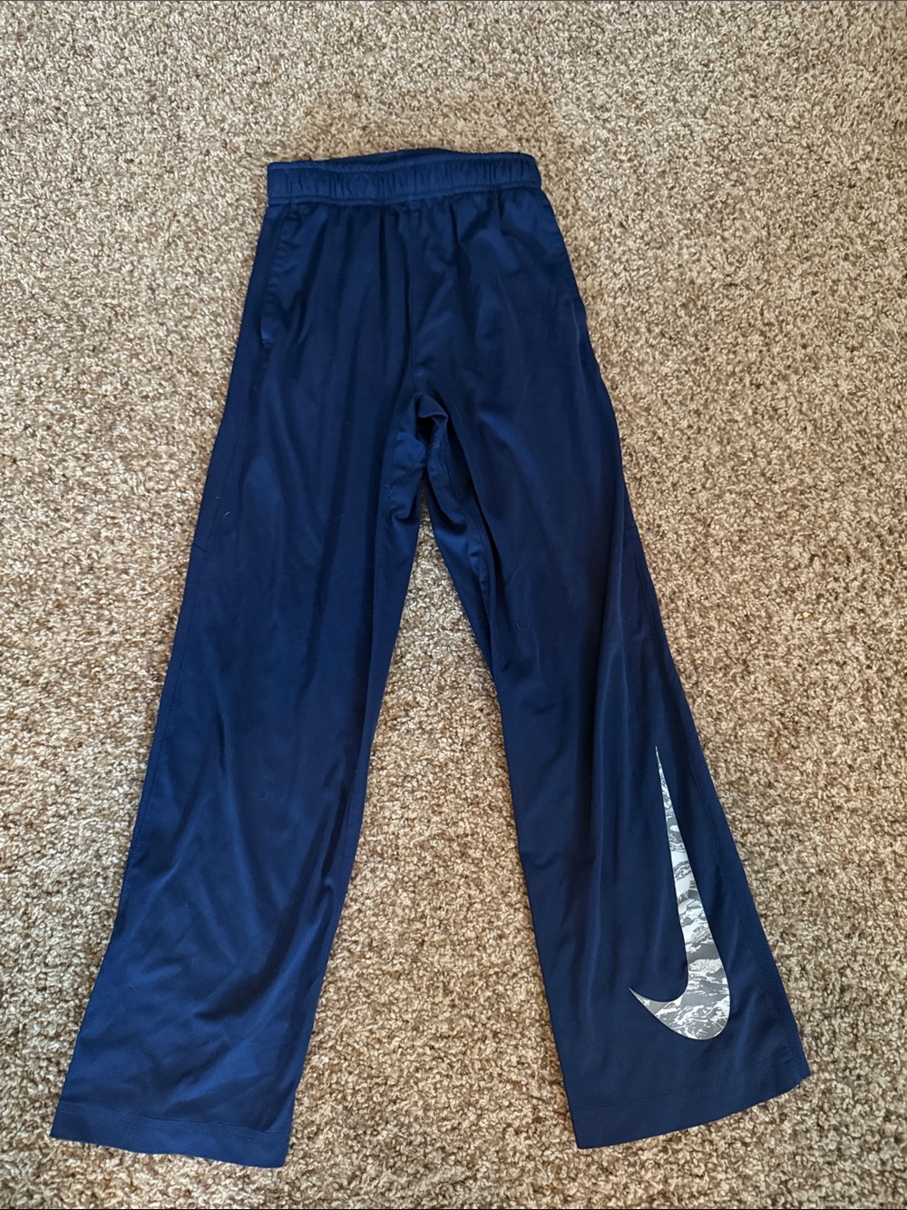 Nike Boys Navy Blue Track Pants with Gray Swoosh